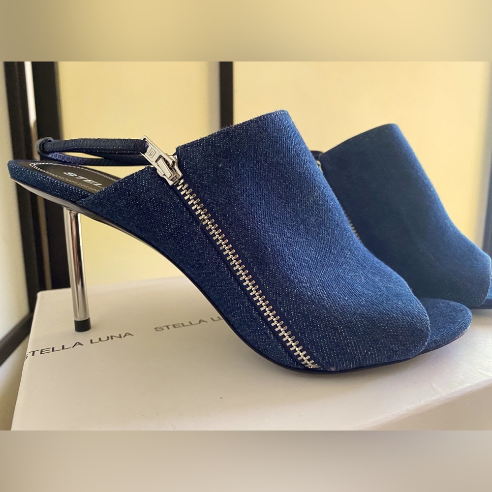 STELLA LUNA Denim sling back heels. NITB. Size Eur 39